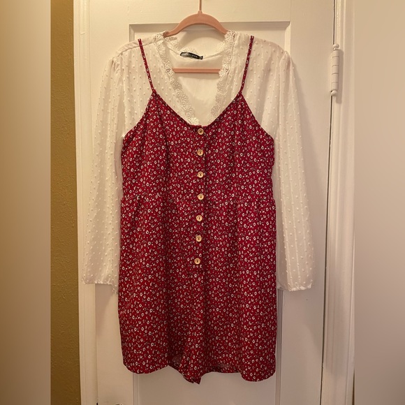 SHIEN 0XL Red Floral Ditsy Romper Dress / Excellent Condition ❤️🌹 - Picture 10 of 10